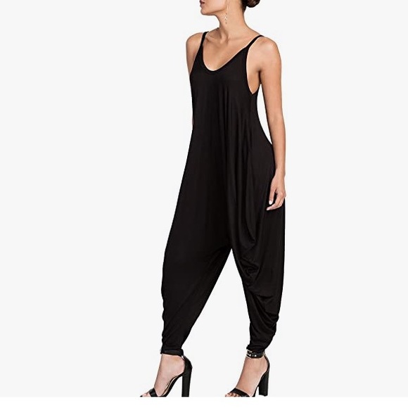 Women's Spaghetti Strap Harem Jumpsuit Comfy Loose Romper (Navy blue)~in package - Picture 1 of 5